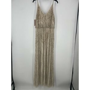 BHLDN Fiedelia Size 16 Beaded Sleeveless Full Length Gown Dress V-neck Oyster
